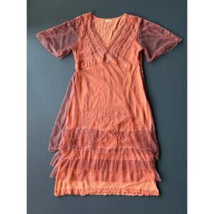 Nataya Titanic Gown Tulle Dress Dress | Size XL | Peach Downton Abbey Sheer